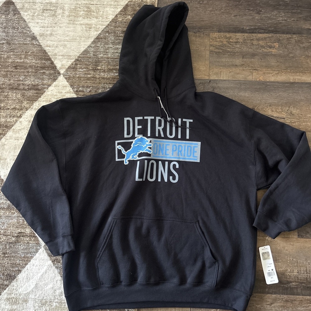 NFL Team Apparel  Detroit Lions Hoodie Sweatshirt Black Mens Size 2XL NWT